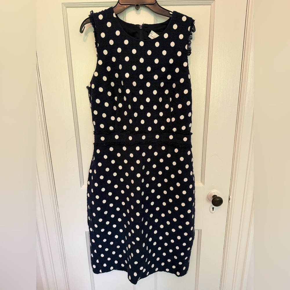 J. Crew Navy Sleeveless Polka Dot Midi Dress